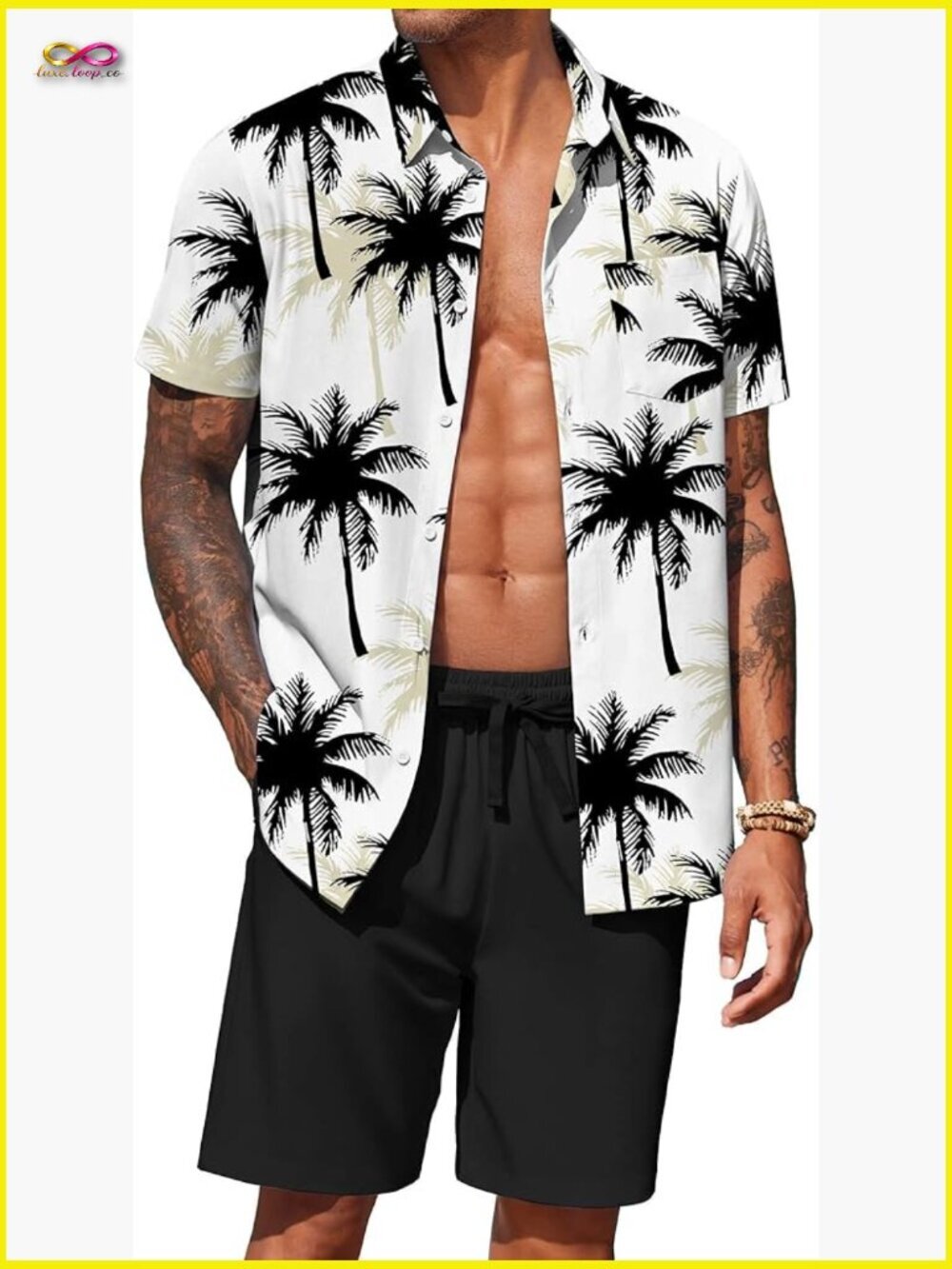 Men's Hawaiian 2 Piece Outfits Summer Beach Matching Set Short Sleeve Floral